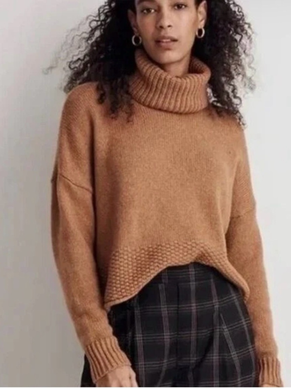 MADEWELL Sadler Oversized Boxy Turtleneck Sweater Camel Size Small Chunky Knit